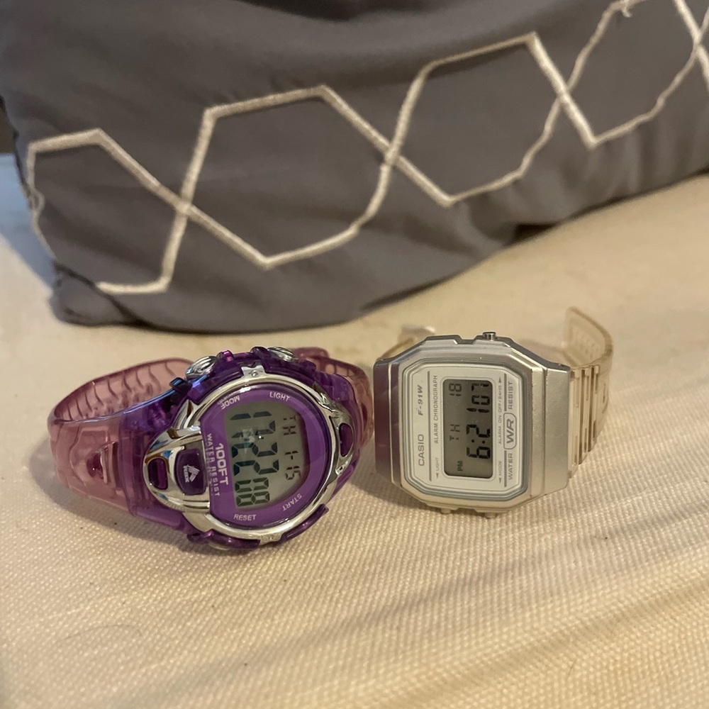Casio Silver and Purple Digital Watches